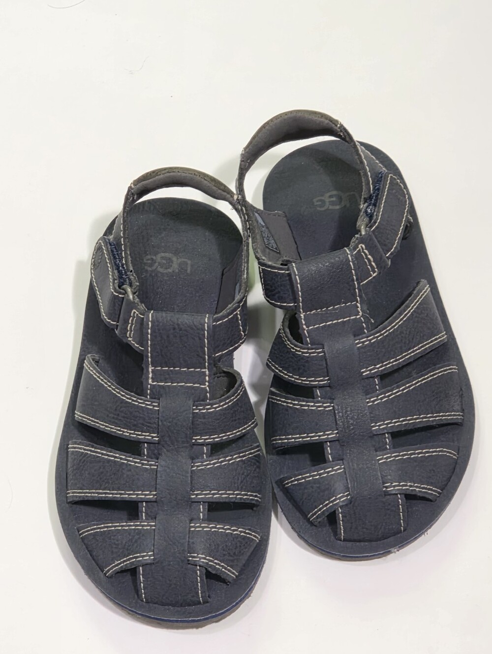 New UGG Boys Kids Black Strap Fisherman Leather Sandals US10